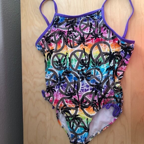 Joe Boxer One Piece Swimsuit - Peace Signs & Palm Trees - Picture 1 of 4